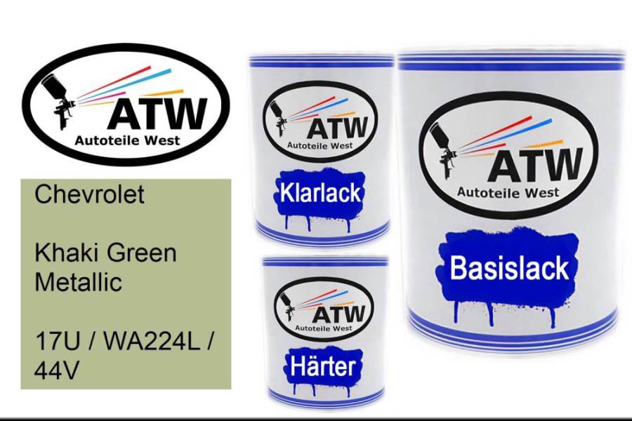Chevrolet, Khaki Green Metallic, 17U / WA224L / 44V: 1L Lackdose + 1L Klarlack + 500ml Härter - Set, von ATW Autoteile West.